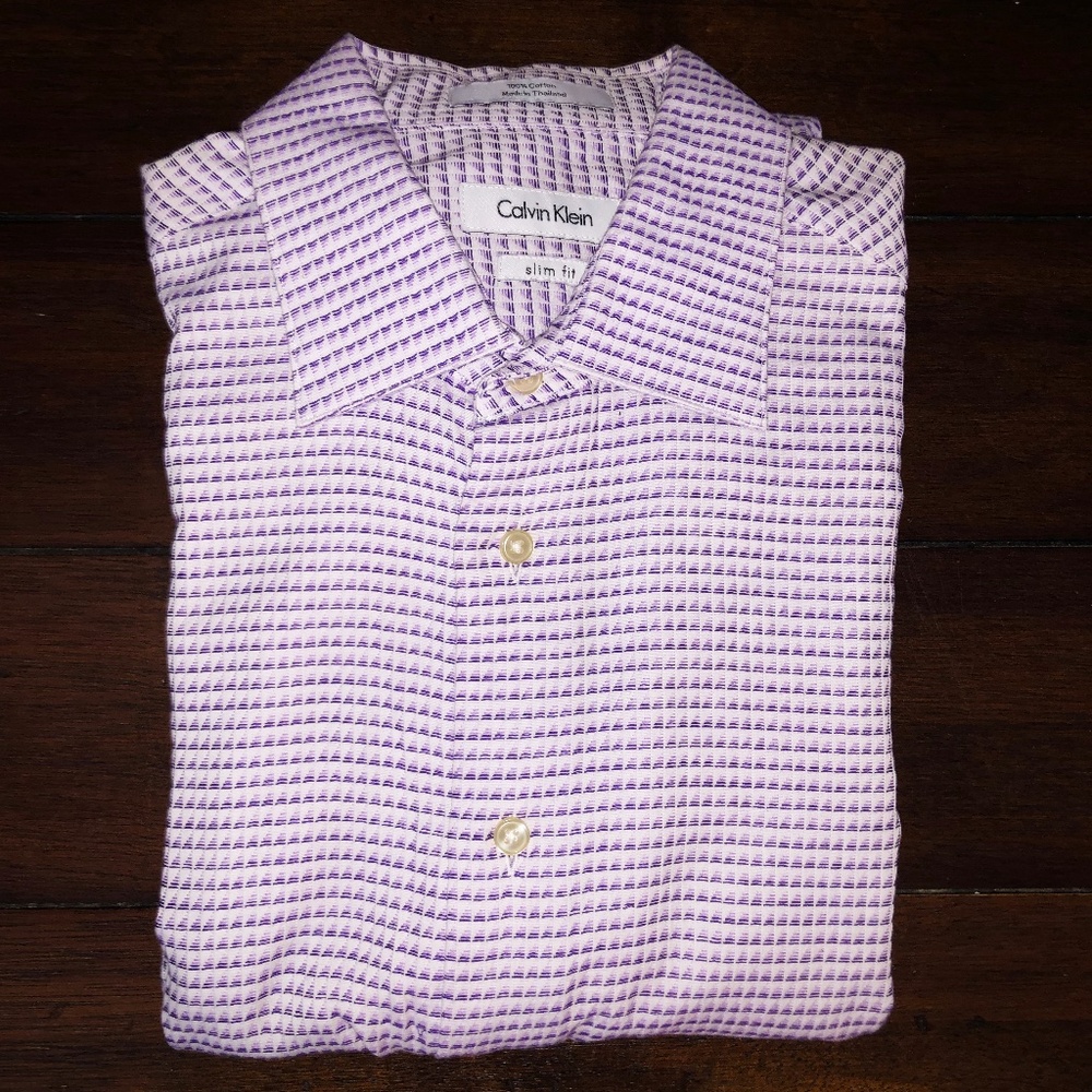 CALVIN KLEIN Purple & White Printed Dress Shirt / 2010